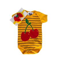 Body Bebe Menina Fruta - Cereja + Laço - Mesversário