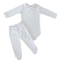 Body Bebê Menina Gola Piquet Bordada Flores e Calça Mijão