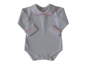 Body Bebê Menina Guipir Gola e Punho - Rosa