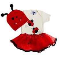 Body Bebe Menina Joaninha+ Touca + Saia de Tule - Temático Mesversario Body Bebe Menina Joaninha+ Touca + Saia de Tule - Temático Mesversario