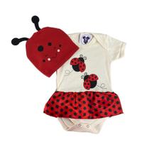Body Bebe Menina Joaninha + Touca - Temático- Mesversário