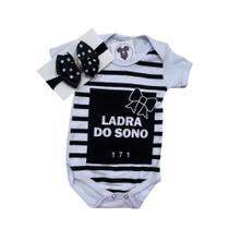 Body Bebe Menina - Ladrão de Sono + Laço - Temático-Mesversário - RL