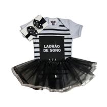 Body Bebe Menina - Ladrão de Sono + Tutu + Laço - Temático-Mesversário