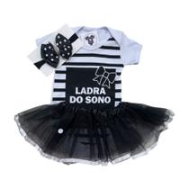 Body Bebe Menina - Ladrão de Sono + Tutu + Laço - Temático-Mesversário