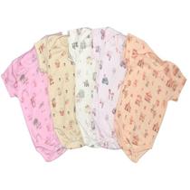 Body Bebe Menina Manga Curta Canelado Algodão Kit 2 Peças Body Infantil Estampado