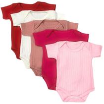 Body Bebe Menina Manga Curta Canelado Algodão Kit 5 Peças Body Infantil