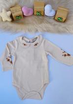 Body Bebê Menina Manga Longa Bordado Off White Milon