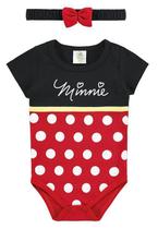 Body Bebê Menina Minnie Disney com Tiara Vermelho e Preto - Marlan