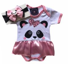 Body Bebe Menina Panda + Laço - Temático Mesversário