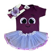 Body Bebe Menina- POLVO ROXO + Laço + Saia Tule - Temático Mesversário