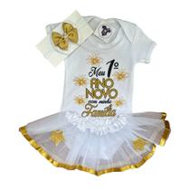 Body Bebe Menina - PRIMEIRO ANO NOVO COM A FAMÍLIA + TUTU+ LAÇO - Mesversário