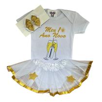 Body Bebe Menina - PRIMEIRO ANO NOVO +TUTU + Laço - Mesversário