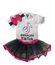 Body Bebe Menina TikTok + Laço + Saia Tule - Temático Mesversário