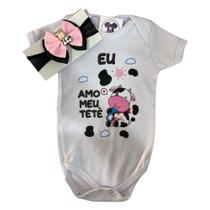 Body Bebe Menina Vaquinha AMO TETE+ Laço - Mesversário Temático
