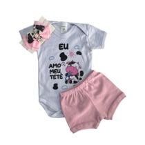 Body Bebê Menina - Vaquinha + Shorts + Touca - Temático