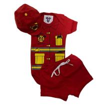 Body Bebe Menino Bombeiro+ SHORTS + Boina - Temático Mesversário Body Bebe Menino Bombeiro+ SHORTS + Boina - Temático Mesversário