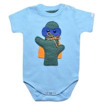 Body bebê menino cacto Guto manga curta suedine azul