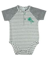 Body Bebê Menino Cotton Listrado Bordado Coqueiros - Mescla