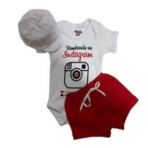 Body Bebe Menino-Frases- BOMBANDO NO INSTA+ SHORTS + Boina - Temático Mesversário