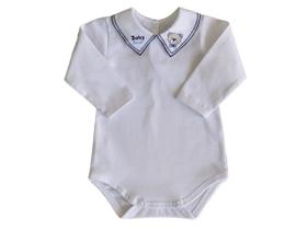 Body Bebê Menino Gola Bordada Ursinho Charmoso - Azul