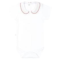 Body Bebê Menino Gola Padre Branco Detalhe Vermelho Fofinho