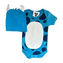 Body Bebe Menino Monstro AZUL+ Touca - Temático Mesversário