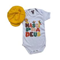 Body Bebe Menino - Nasci Pra Deus + Boina - Frases - Mesversário
