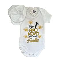 Body Bebe Menino - PRIMEIRO ANO NOVO COM A FAMÍLIA + Boina- Mesversário