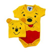 Body Bebe Menino Ursinho Pooh + Touca - Temático Mesversário