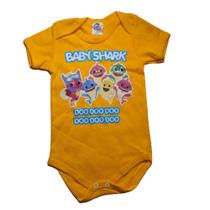 Body Bebê Mêsversário Baby Shark tam G Rosa e Amarelo