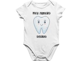 Body Bebê Meu Primeiro Dentinho Mesversario Branca Body Bebê Meu Primeiro Dentinho Mesversario Branca