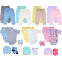 Body Bebê + Mijão Liso + Meias Kit C/25 Peças Roupa Bebê