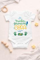 Body Bebê Minha Primeira Copa do Mundo Brasil Algodão Branco Body Bebê Minha Primeira Copa do Mundo Brasil Algodão Branco