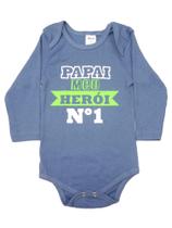 Body Bebê ML (P/M/G) - Papai Meu Herói - Barato Bebê - Azul Royal