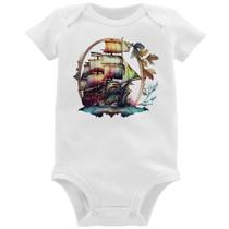 Body Bebê Navio e Flores - Foca na Moda