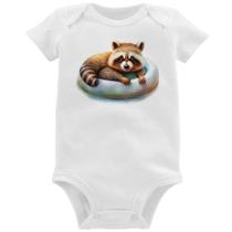 Body Bebê Panda Vermelho Relaxando Na Piscina - Foca na Moda