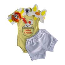Body Bebê Páscoa + Shorts + Laço + Máscara - Temático