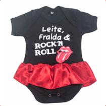 Body Bebê Personalizado Leite, Fralda e Rock com sainha