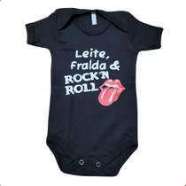 Body Bebê Personalizado Leite, fralda e rock meninos e meninas mesversário rock - Family Rock