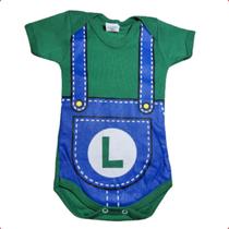 Body Bebê Personalizado Luigi do Mário Bross Mesversário Temático Fantasia menino - Family Rock