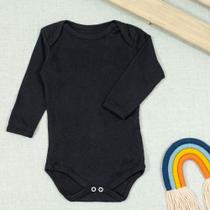 Body Bebê Preto Básico Manga Longa em Suedine