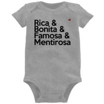 Body Bebê Rica & Bonita & Famosa & Mentirosa - Foca na Moda