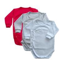 Body Bebê Suedine Kimono Manga Longa Liso Algodão Kit C/3