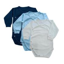Body Bebê Suedine Kimono Manga Longa Liso Algodão Kit C/3