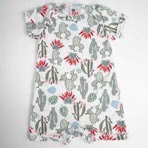 Body Bebê Suedine Manga Curta Branco Cactos