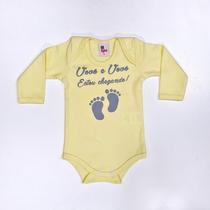Body Bebê Suedine Manga Longa Amarelo Estou Chegando