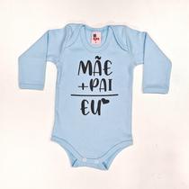Body Bebê Suedine Manga Longa Azul Bebê Mãe Pai Eu