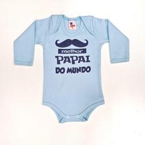 Body Bebê Suedine Manga Longa Azul Bebê Melhor Papai