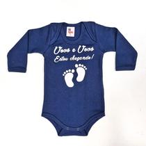 Body Bebê Suedine Manga Longa Azul Marinho Estou Chegando