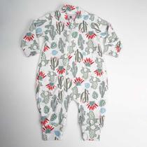Body Bebe Suedine Manga Longa Branco Cactos